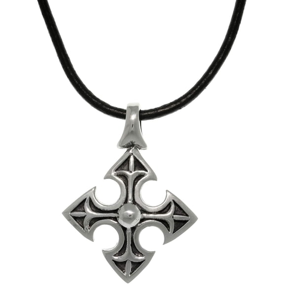 Jewelry Trends Stainless Steel Medieval Cross Pendant on 18 Inch Black Leather Necklace