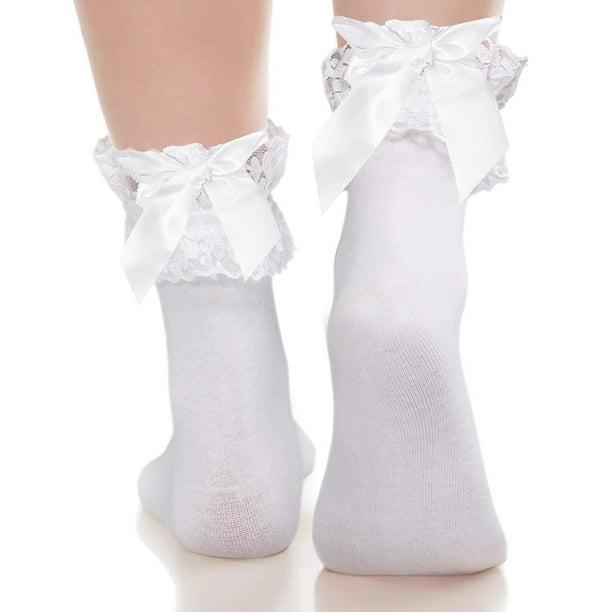 maskred 1 Pair White Ruffle Short Socks Lolita Women Girls Summer with Bow  Cute Breathable Hosiery for Wedding