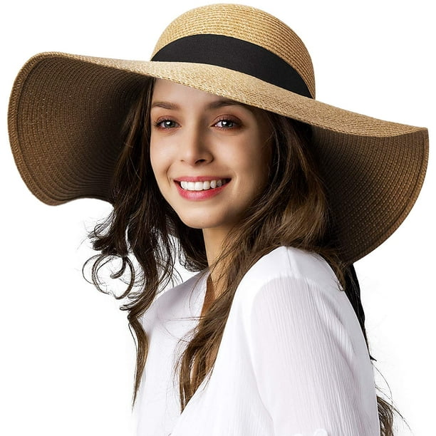 Iguohao Womens Sun Straw Hat Wide Brim Upf 50 Summer Hat Foldable Roll Up Floppy Beach Hats For Women