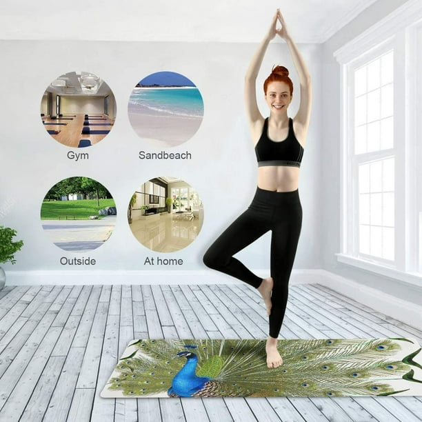 Yoga Mat Towel Blue Peacock Fitness Exercise Mat Non Slip Workout Mat for  Yoga Pilates and Floor Exercises