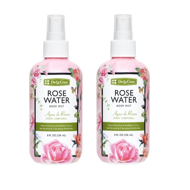 Spray de agua de rosas De La Cruz, 240 ml (2 botellas), sin parabenos, vegano