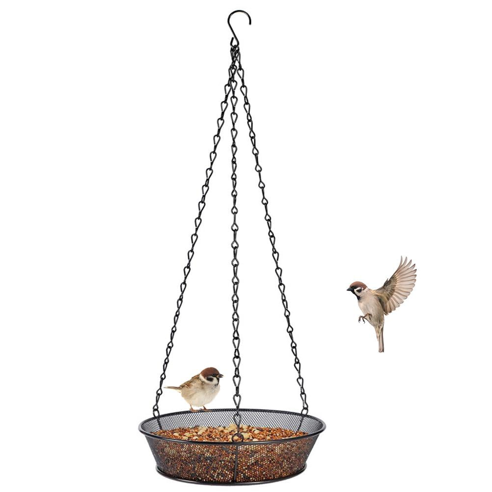 Hanging Bird Feeder Round Tray Metal Mesh Platform Seed Feeder for
