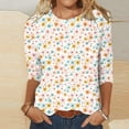 thumbnail image 2 of Mikilon Women's Clothing Women's Fashion Casual Crewneck 3/4 Sleeve T-Shirts Floral Print Basic Tops Tees Blouses, 2 of 5
