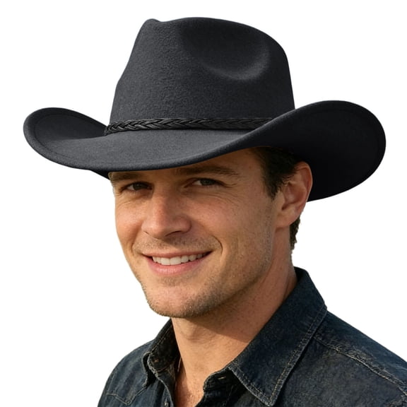 SRZYMJ Classic Wool Fedora Hat with Leather Band Roll Up Wide Brim Western Cowboy Hat for Men Women