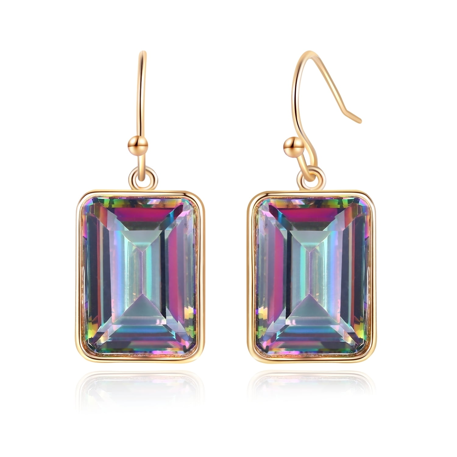 18K Yellow Gold Filled Fashion Colorful Oval Mystic Topaz Huggie Earrings 