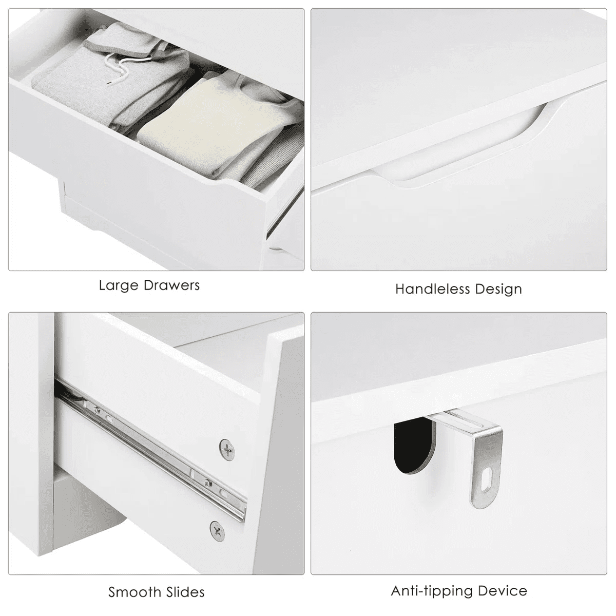 Homfa 3 Drawer White Dresser, 23.6”W Nightstand, Wood Chest of Drawer with Cutout Handles for Bedroom Living Room