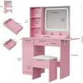 thumbnail image 2 of Gaderth Vanity Desk Set With Lighted Mirror And Power Strip, Foldable Makeup Vanity Desk With Adjustable LED Lighting, Drawers, Storage Shelves And Cushioned Stool Set For Bedroom Dressing Room, 2 of 8
