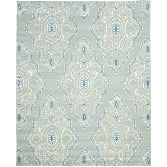 SAFAVIEH Wyndham Pompeii Damask Wool Area Rug, Blue/Ivory, 10' x 14'