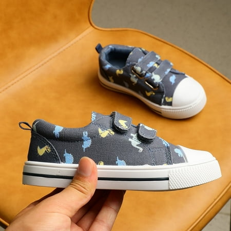Kushyshoo Kids Canvas Shoes Toddler Boy Blue Dinosaurs Sneakers for School Days Size 6