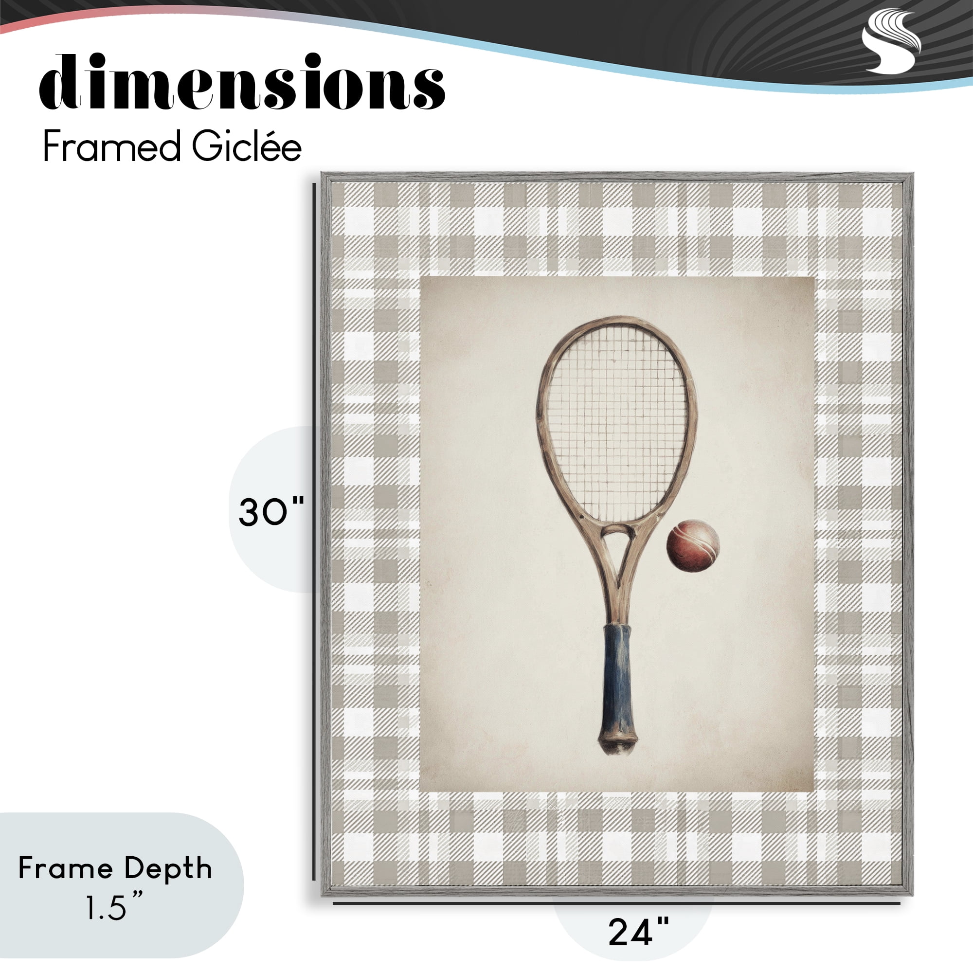 Stupell Industries Vintage Tennis Racket & Ball Gray Framed Giclee Art, design by Sisi and Seb