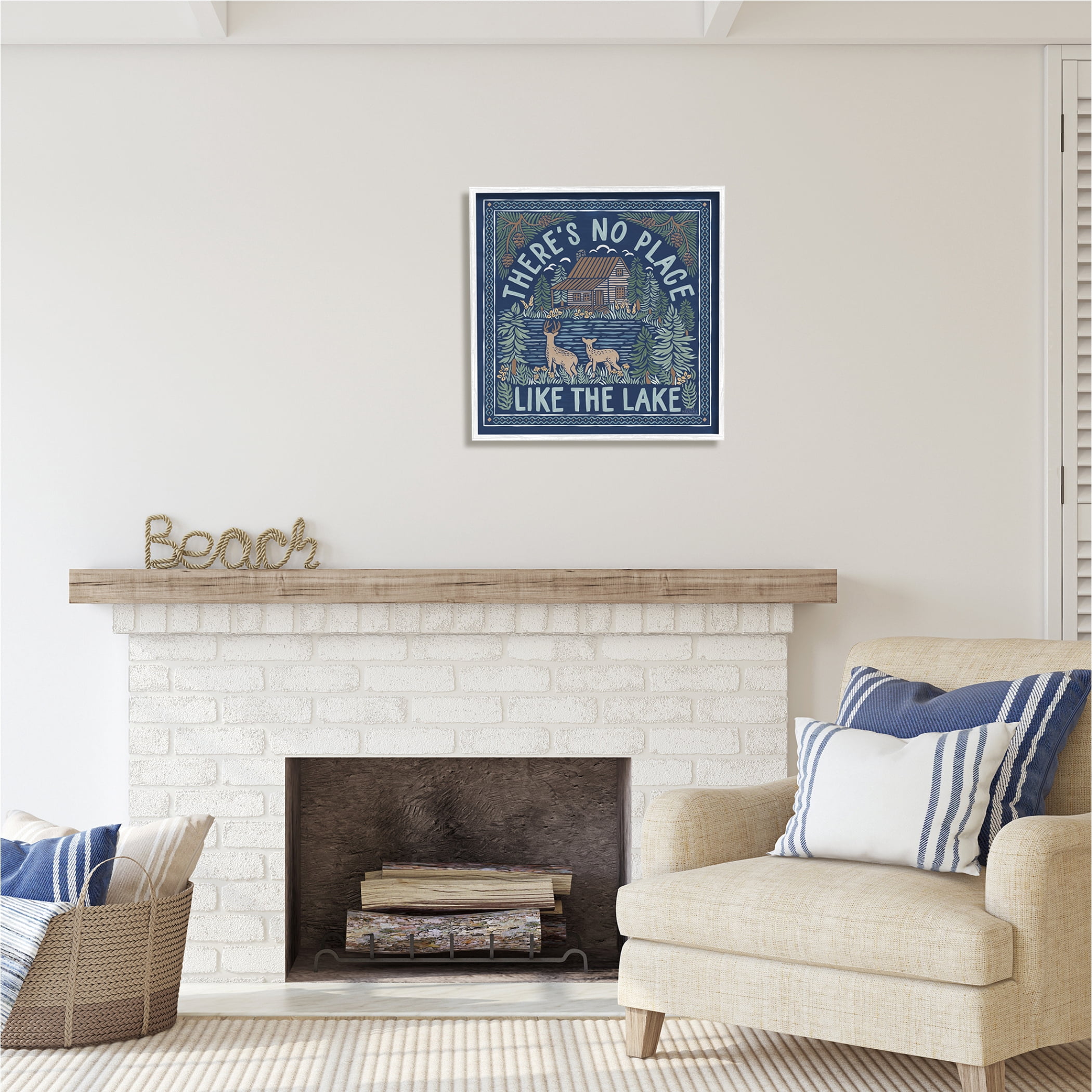 Stupell Industries No Place Like Lake Phrase Nature Painting White Framed Art Print Wall Art, 24 x 24