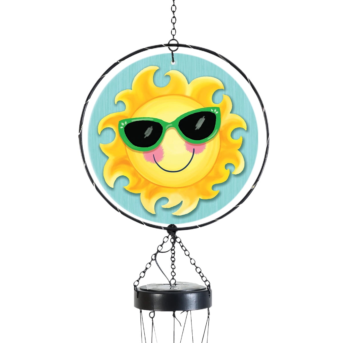 Briarwood Lane LED Illuminated Solar Powered Glass Suncatcher  Wind Chime 37x8 Hello Summer Sun For Summer Wind Chime For Outdoors Melodic Metal Windchimes Wind-Chimes