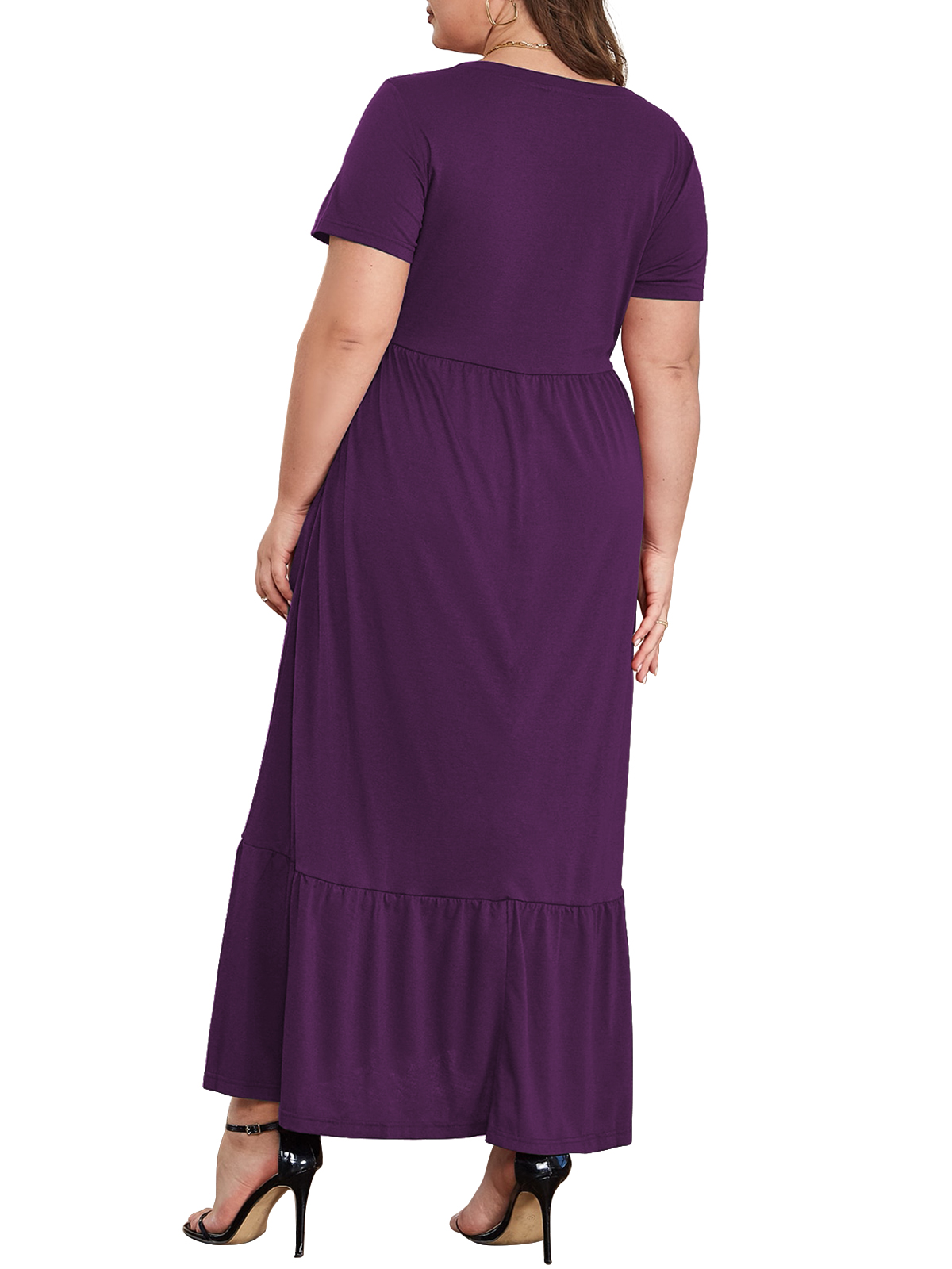 Mengpipi Women's Plus Size Casual Short Sleeve Crewneck Dress Flowy ...