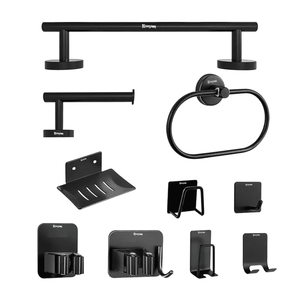 Juego De Accesorios Para Baño Bloosom Toallero 304 Inoxidable 15 Pzs negro