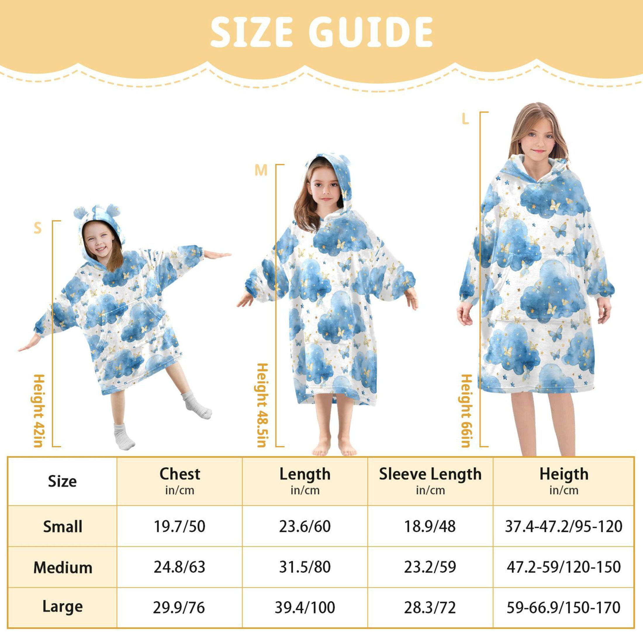 Dailycode Wearable Blanket Hoodie Oversized Sherpa Flannel Blankets with Pocket for 3-14 Year Old Butterflies and Cloud