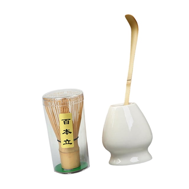 Japones Matcha Set Modern Tea Utensils Matcha Accessory Bamboo Matcha Batchis, Batcheador de cerámica y cuchara de bambú Blanco