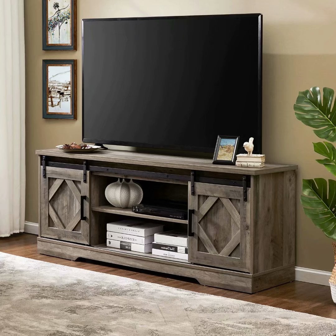 Rustic TV Stand Console 60 Entertainment Media Console Center Sliding Barn Doors 