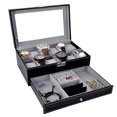 thumbnail image 2 of Caja de Reloj de Madera de Lujo para Hombre, Caja Organizadora de Anillos de Joyería, Tapa de Cristal, 6 Rejillas , Negro Yinane Caja de almacenamiento de reloj, 2 of 8