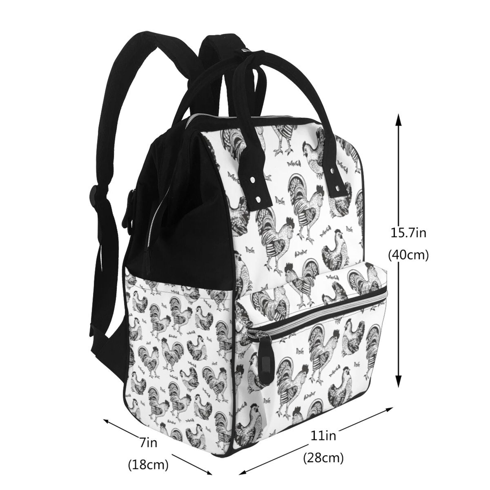 Ratiio Retro Rooster Mummy Backpack - Waterproof Twill Canvas, Large Capacity Diaper Bag with Multiple Pockets and Adjustable Straps