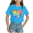thumbnail image 1 of Nwiuh T-Shirts Graphiques Mignons avec Cœur pour Femmes, Manches Courtes, Col Ras du Cou, Coupe Régulière, Blouse, Adolescentes, Été, Décontracté, Basique, Hauts Tee (Bleu, 3-4 Ans), 1 of 4