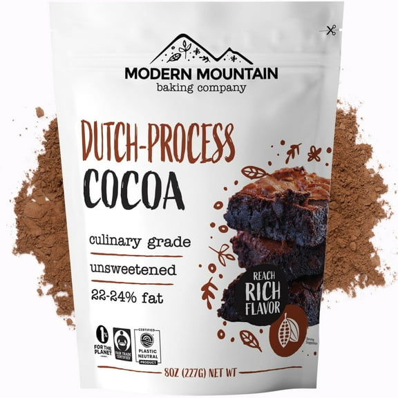 Cocoa Powder (8oz) – Dutch Processed, Unsweetened, 22–24% Fat, Extra Rich Flavor, Culinary Grade, Non-GMO, Fair Trade Certified, Perfect for Baking, Cooking & Desserts