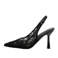 thumbnail image 3 of OOOUM Lace Mesh Kitten Heels For Women Comfortable Lightweight Flexible Slingback Pumps Non Slip Adjustable Pointed Toe Heels Black US:7.5, 3 of 7