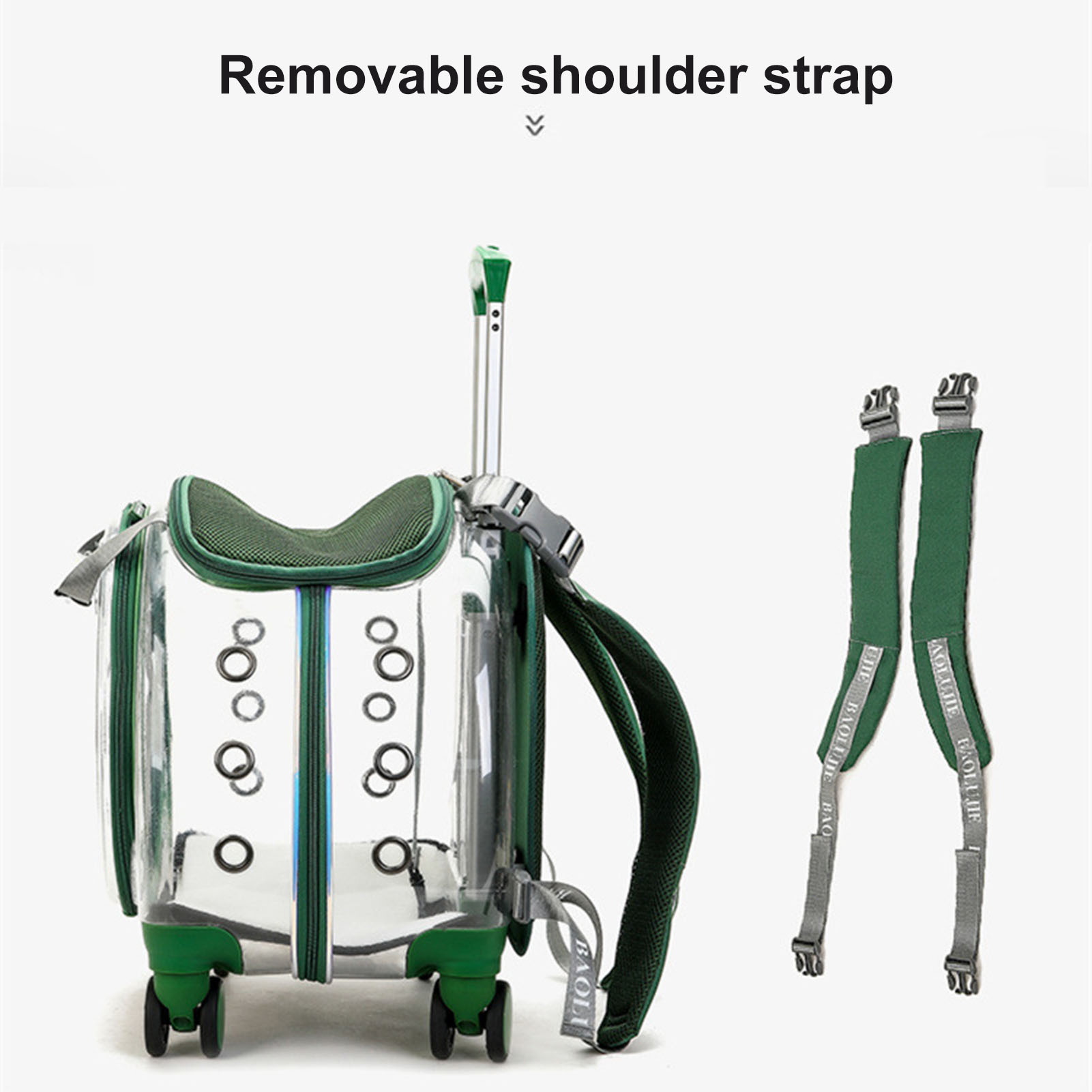 Happydeer Backpack Pet Trolley Case 2 in 1 Pet Outting Pet Suitcase, Removable Shoulder Strap, Clear Ventilation Holes Silent Wheels Portable Cats Dogs Backpack, Black