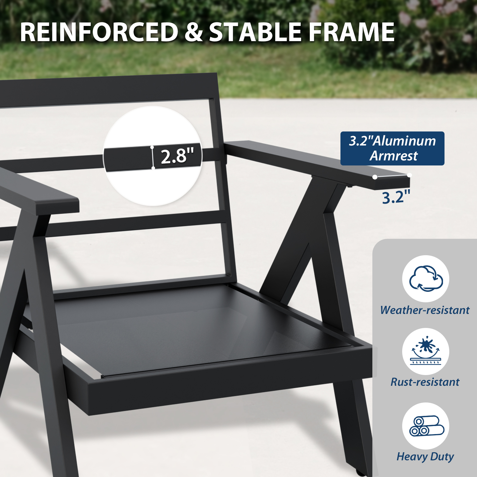 INTER HUT Urban Anvil 2 Pieces Patio Furniture Outdoor Metal Armchairs, All-Weather Patio Accent Chairs with Cushions, Black/Gray