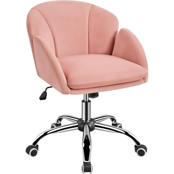 Pink Desk Chair Vanity Chair Comfy Velvet Chair Cute Desk Chair for Home Office Modern Swivel Rolling Chair for Bedroom, Living Room, Makeup Room Women