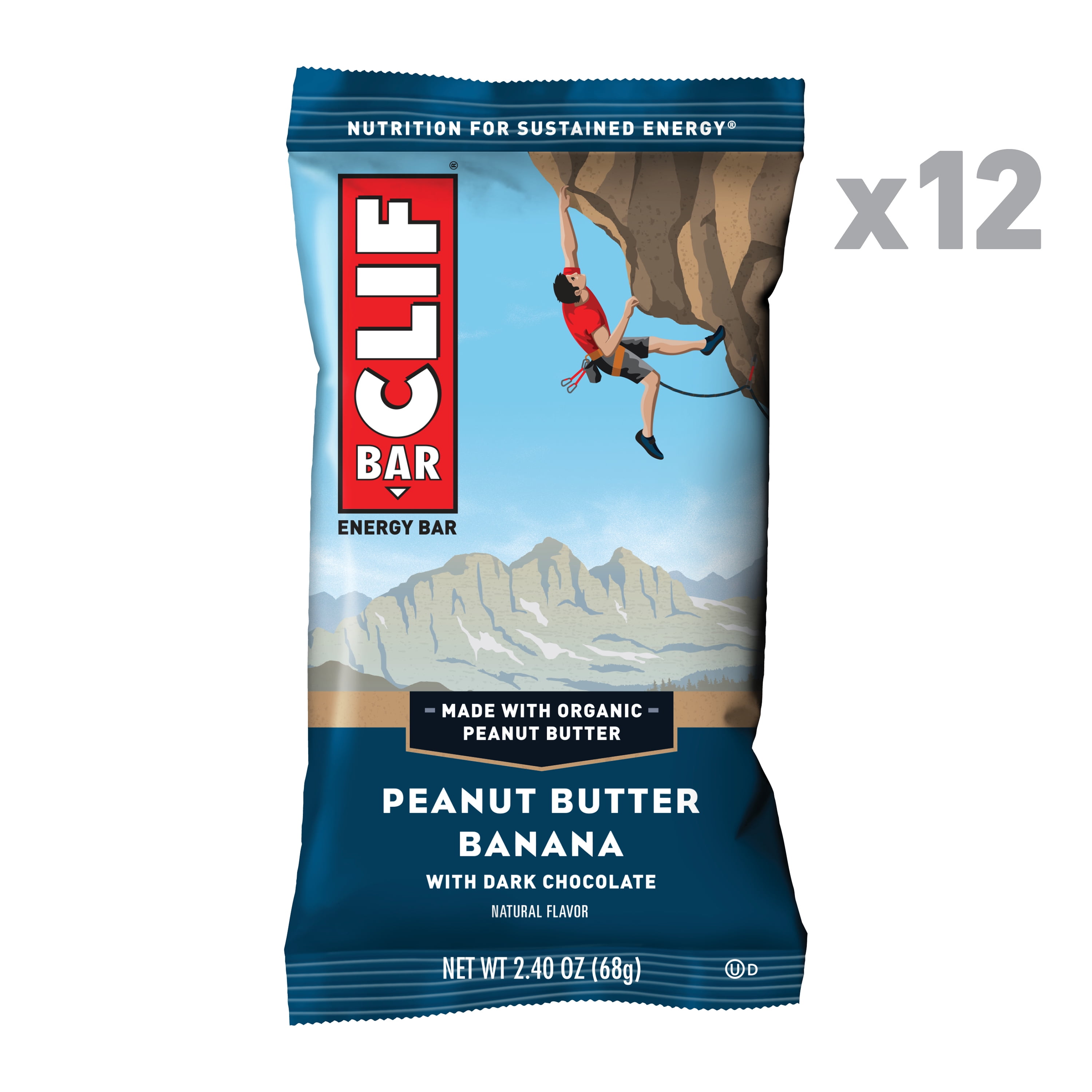 CLIF BAR - Energy Bars - Peanut Butter Banana Dark Chocolate - 2.4 Ounce Protein Bars - 12 Count
