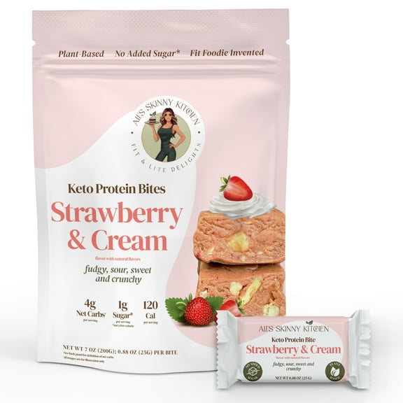 Keto Protein Bites, Strawberry Cream with Roasted Cashews – Sugar-Free,  Vegan, Low-Carb Snack by Alis Skinny Kitchen (8 Count)