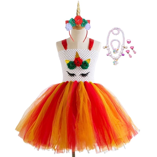 Vestidos de tutú de unicornio para niñas, disfraz de unicornios con diadema, fiesta de cumpleaños, vestido de tul de princesa, trajes de Cosplay de Halloween para niños, 4-5T Gao Jinjia LED