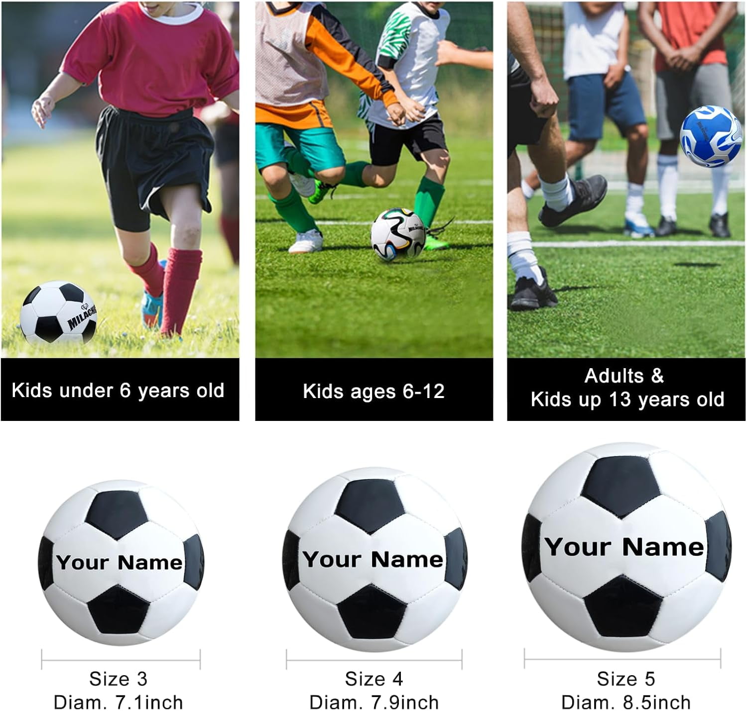 Personalized Soccer Ball, Customized Traditional Soccer Ball Gift with Name, Text for Teens Youth Men Women (with Pump)