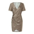 thumbnail image 4 of Gspmoly Robe d'Été, Robe à Manches Courtes pour Femme, Mode Aguichant, Col en V, Hanches Irrégulières, Jupe à Paillettes à Manches Courtes, Robes de Travail pour Femmes, Offres Prime, 4 of 8