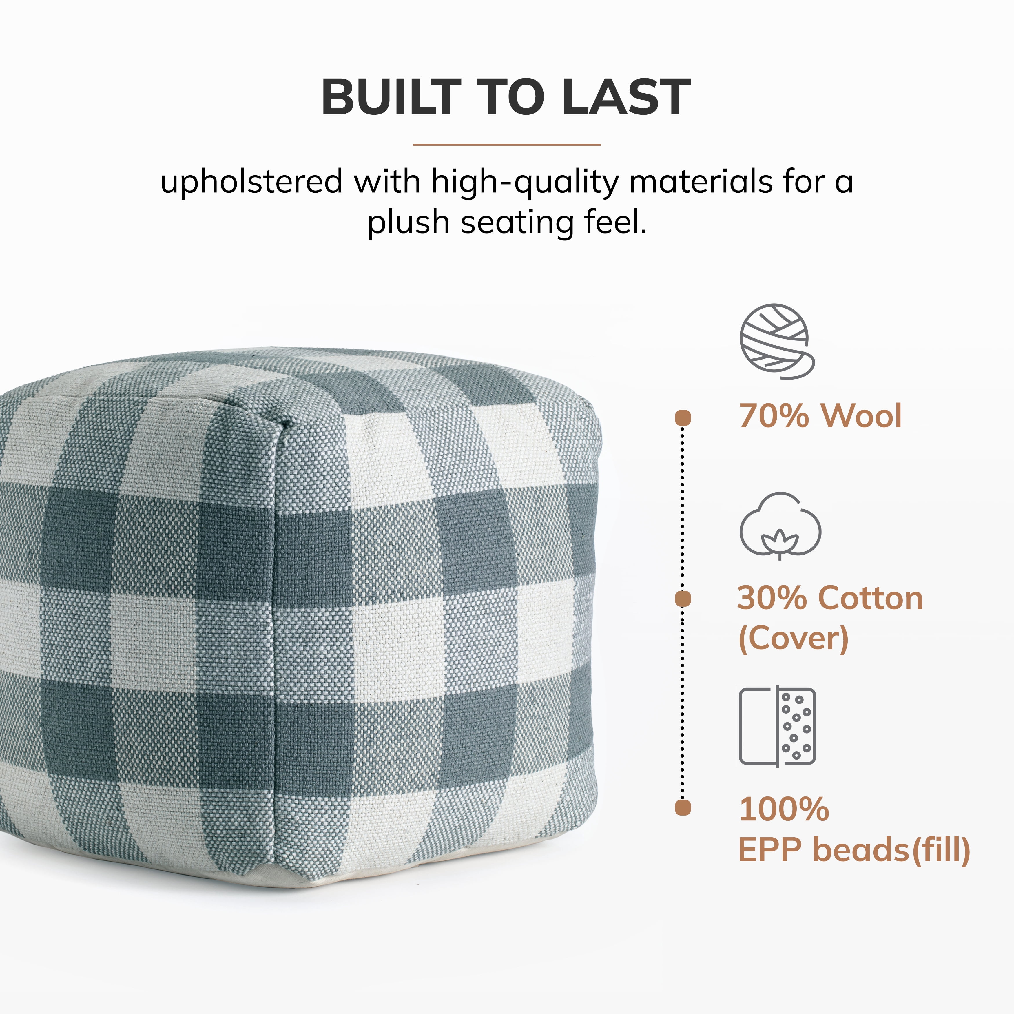 Cloudy Sky 20" x 20" x 20" Ivory & Gray Pouf