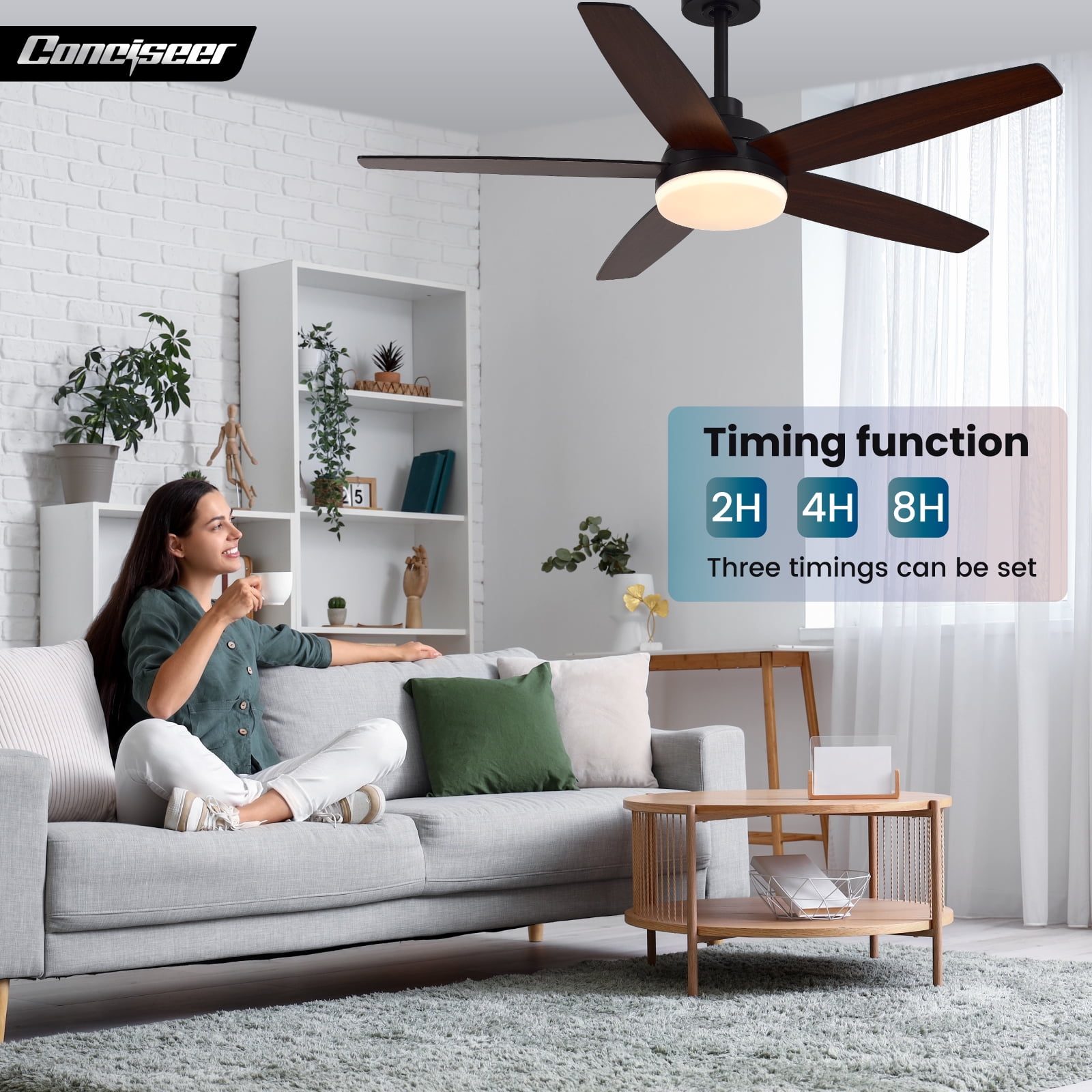 52 Inch Ceiling Fans with Lights,  Modern Ceiling Fan with Light and Remote for Bedroom Living Room Kitchen Home Office, Indoor/Outdoor Use, 3CCT Dimmable,  Dual Color 5 Blades 6 Speed Rever