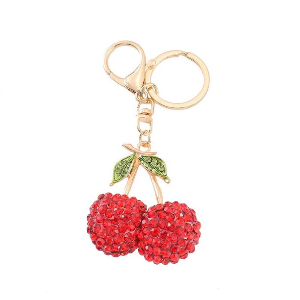 Llavero de aleación 3D con cristal de cerezo y frutas con acabado rojo