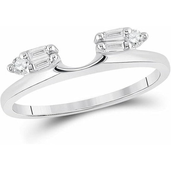 Women's 925 Sterling Silver 14K White Gold Finish Baguette & Round Cut White Moissanite Diamond Wedding Engagement Enhancer Wrap Guard Ring