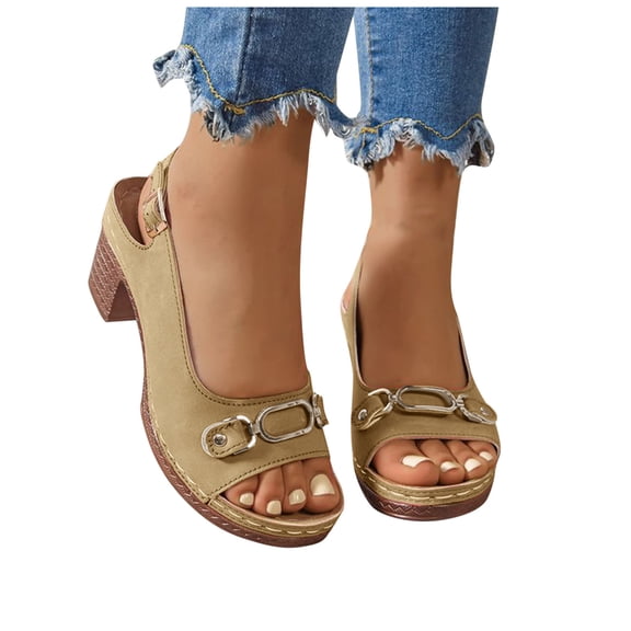 Purcolt Womens Open Toe Sandals Casual Comfortable Ankle Strap Block Low Heel Sandals Summer Beach Vaction Dress Slippers Shoes