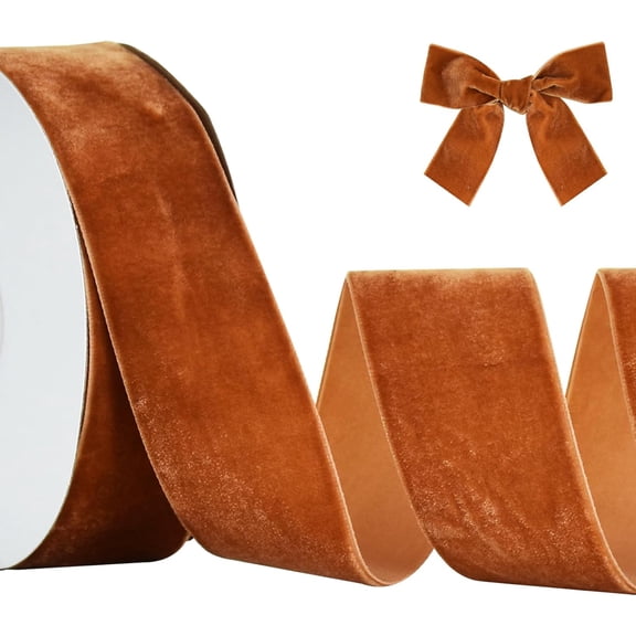 Brown Velvet Ribbon 1-1/2 Inch x 10yds, Vintage Ribbons, for Christmas Wreath Decoration Handmade Craft Ornaments Gift Wrapping & Bow Making, Valentine's Day Bouquet Packaging brown in,10yd