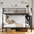 thumbnail image 3 of Honfach Metal Bunk Bed Full Over Full, Heavy Duty Metal Bed with Ladder and High Guardrail, Under-Bed Storage Space, No Box Spring Needed, Noise Free,Black, 3 of 8