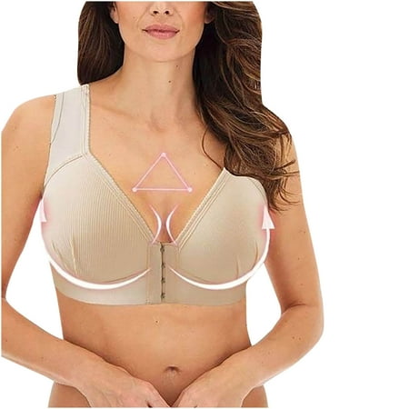 

SELONE Bras for Women No Underwire 2 Pack Plus Size Front Closure Clip Zip Snap Hook Close Breathable Seamless Anti-exhaust Base Front Buckle Anti Exhaust Base Solid Non Non Magnetic Buckle Beige L