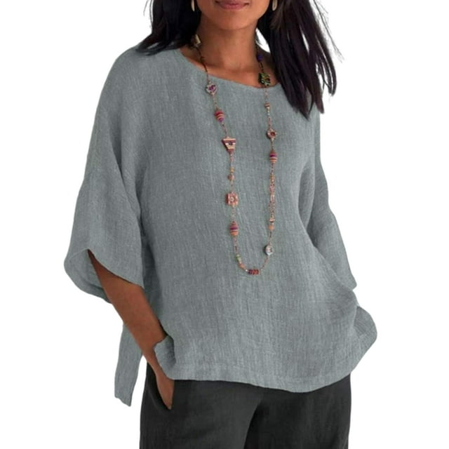 Avamo T-shirt Femme Couleur Unie T-shirt Col Rond Hauts d'Été Doux Tee Chandail de Vacances Gris 3TG