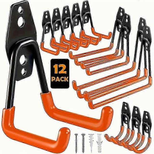 12pcs Heavy Duty Garage Hooks, Utility Steel Garage Storage Hooks, Wall Mount Storage Rack For Organizing Power Tools, Ladders, Bulk Items, Bikes, Rop