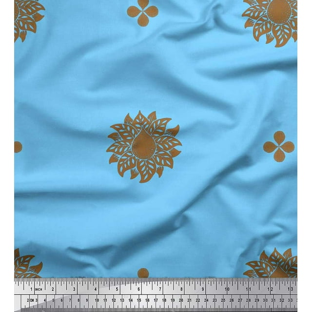 Soimoi Polyester Crepe Fabric Flower Artistic Print Sewing Fabric Yard 42 Inch Wide