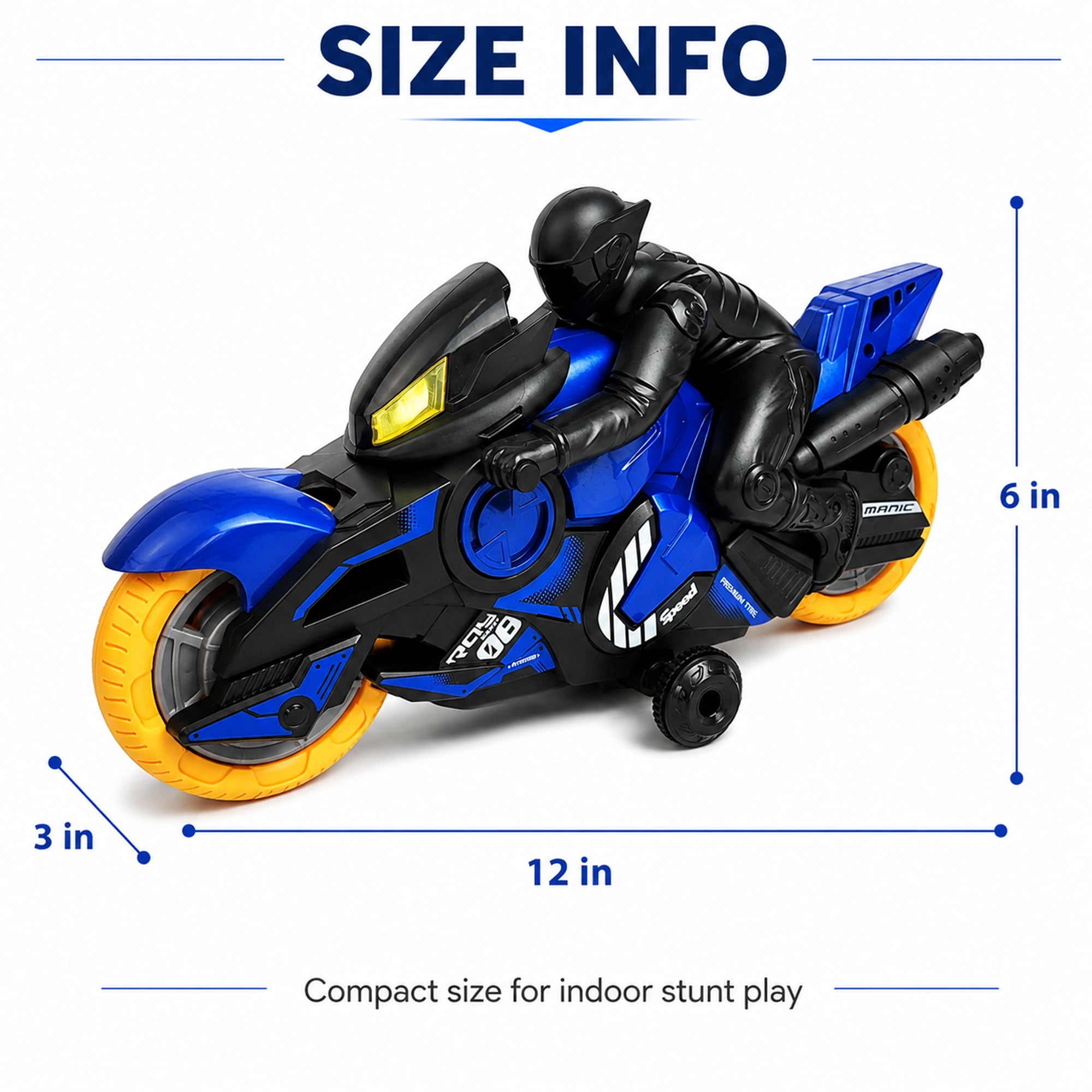 Stunt Motorcycle Toy with Remote Controller, 360° Spinning Motorbike with Side Drift Wheels, Indoor Racing Toy for Kids Ages 3+