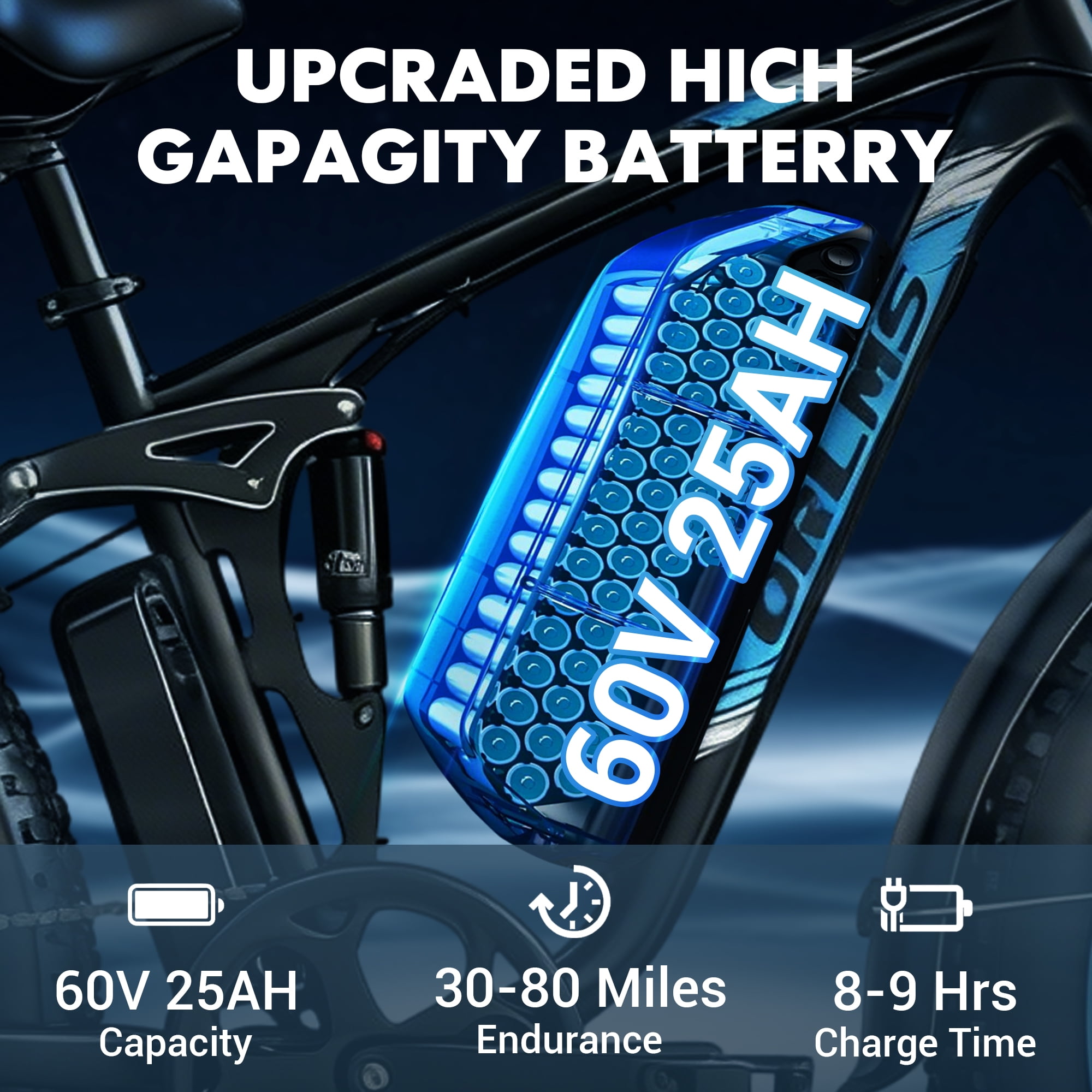Dual Motor Electric Bike for Adultse,60V/25Ah,6000W Motor Full Suspension 45/50MPH High-Speed,26'' Fat Tire Electric Bike,Hydraulic Brakes,for Adults Off-Road Commuting