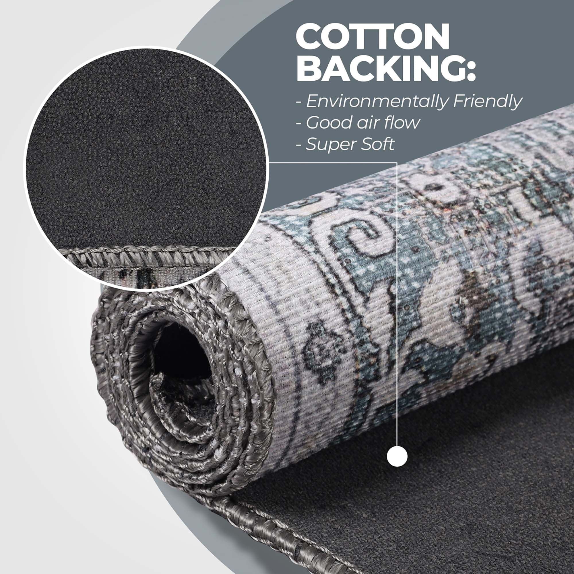 Superior Floral Scroll Border Washable Indoor Area Rug, 3' 6" x 5' 6", Gray