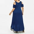 thumbnail image 4 of Womens Dresses Vacation, Summer Plus Size Maxi Dresses for Wedding Guest Women Sexy Lace Cold Shoulder Short Sleeve Crewneck Long Dress, 4 of 7