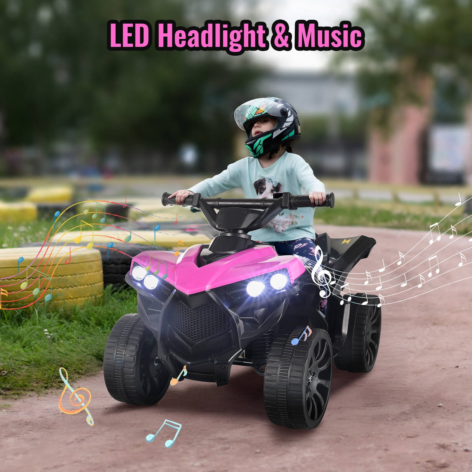 Arlopu 6V Kids Motorcycle, Electric 4 Wheeler ATV Quad Ride on Car Toys W/ Music, Headlights